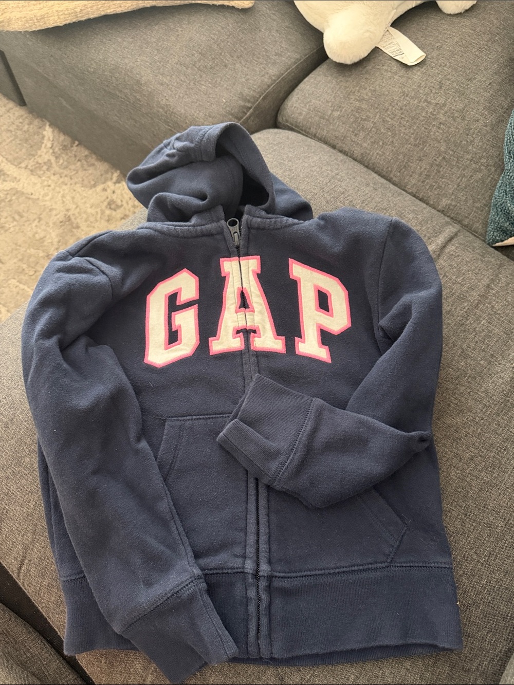 GAP Navy Hoodie with Pink Logo Zip Front